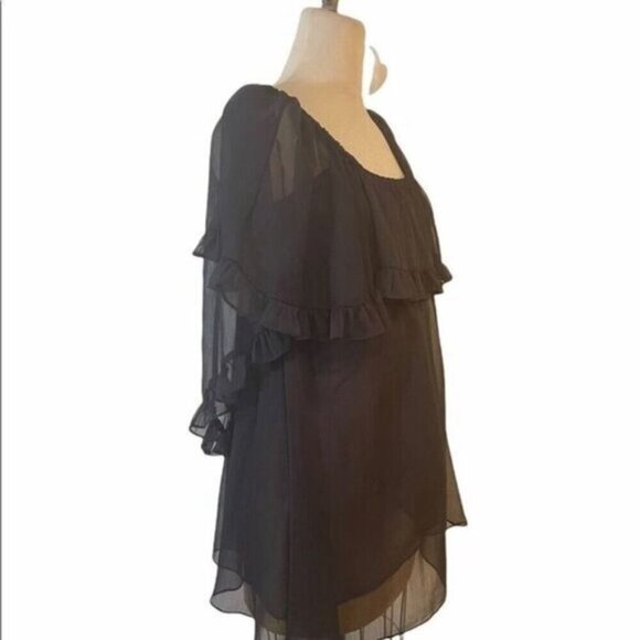 Free People Black Ruffle Tunic Top Small - Picture 2 of 4